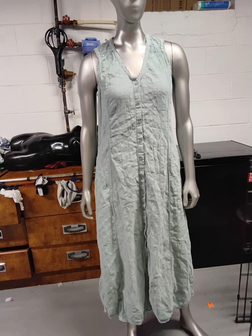 Sleeveless Light Sage Button-Front Maxi Dress